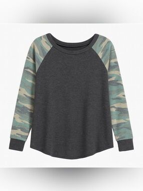 Dark Gray Camo Raglan Long Sleeves Baseball Jersey Tee E Luna EUC 1X #1394
